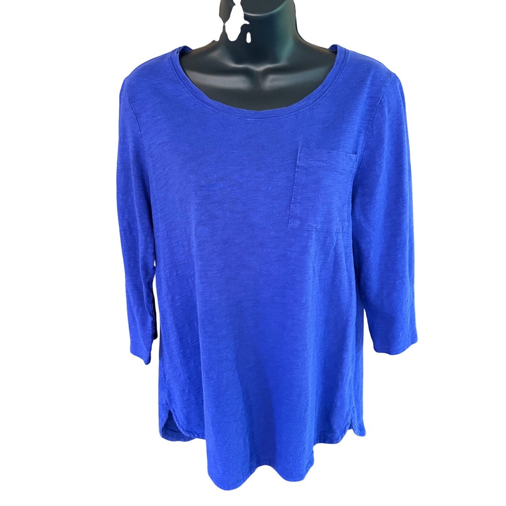 Chicos The Ultimate Tee Royal Blue Cotton Modal 3/4 Sleeve Pocket Top Size 1 M